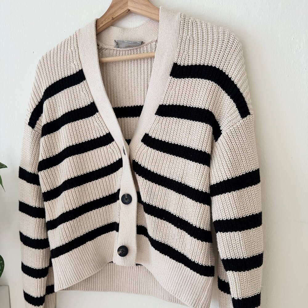 Everlane Oversized Organic Cotton Cardigan – XS – Ivory/Black Stripe